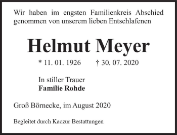 Traueranzeige von Helmut Meyer  von Magdeburger Volksstimme