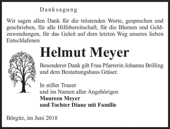 Traueranzeige von Helmut Meyer  von Magdeburger Volksstimme