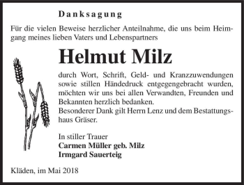 Traueranzeige von Helmut Milz  von Magdeburger Volksstimme