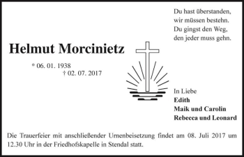 Traueranzeige von Helmut Morcinietz  von Magdeburger Volksstimme