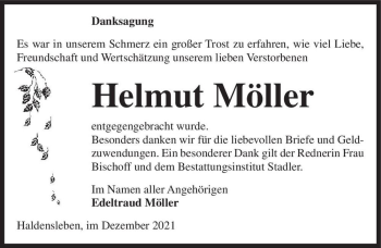 Traueranzeige von Helmut Möller  von Magdeburger Volksstimme