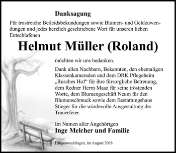 Traueranzeige von Helmut Müller (Roland)  von Magdeburger Volksstimme