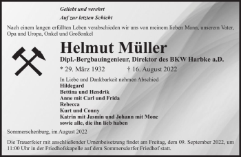 Traueranzeige von Helmut Müller  von Magdeburger Volksstimme