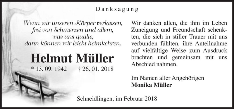  Traueranzeige für Helmut Müller  vom 09.02.2018 aus Magdeburger Volksstimme