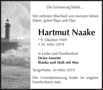 Traueranzeige von Helmut Naake  von Magdeburger Volksstimme