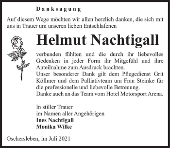 Traueranzeige von Helmut Nachtigall  von Magdeburger Volksstimme