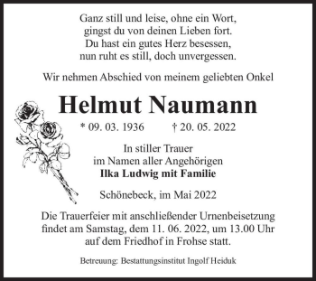 Traueranzeige von Helmut Naumann  von Magdeburger Volksstimme