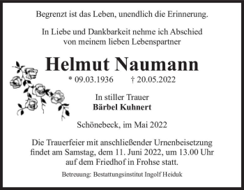 Traueranzeige von Helmut Naumann  von Magdeburger Volksstimme