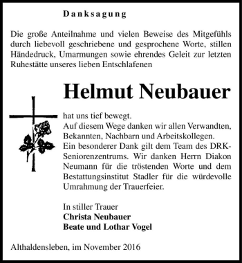 Traueranzeige von Helmut Neubauer  von Magdeburger Volksstimme