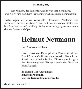 Traueranzeige von Helmut Neumann  von Magdeburger Volksstimme