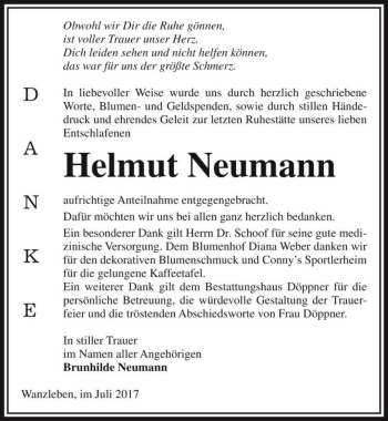 Traueranzeige von Helmut Neumann  von Magdeburger Volksstimme