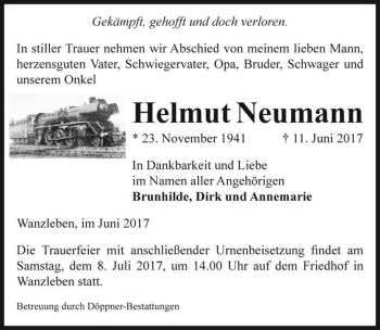 Traueranzeige von Helmut Neumann  von Magdeburger Volksstimme
