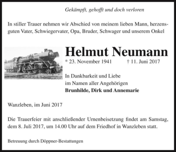 Traueranzeige von Helmut Neumann  von Magdeburger Volksstimme