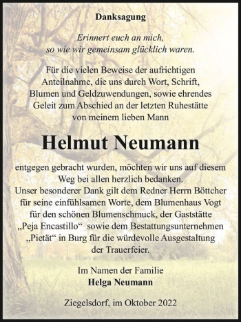 Traueranzeige von Helmut Neumann  von Magdeburger Volksstimme