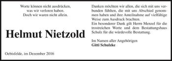 Traueranzeige von Helmut Nietzold  von Magdeburger Volksstimme