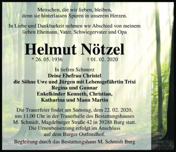 Traueranzeige von Helmut Nötzel  von Magdeburger Volksstimme