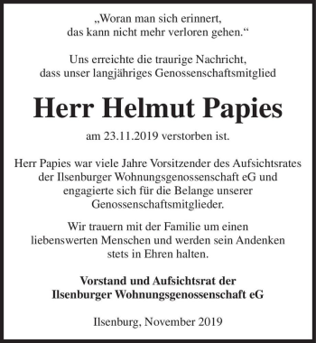 Traueranzeige von Helmut Papies  von Magdeburger Volksstimme