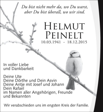 Traueranzeige von Helmut Peinelt  von Magdeburger Volksstimme