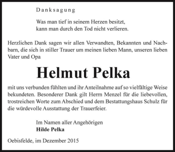 Traueranzeige von Helmut Pelka  von Magdeburger Volksstimme