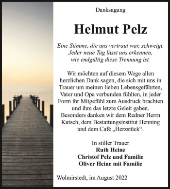Traueranzeige von Helmut Pelz  von Magdeburger Volksstimme