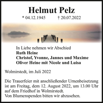 Traueranzeige von Helmut Pelz  von Magdeburger Volksstimme
