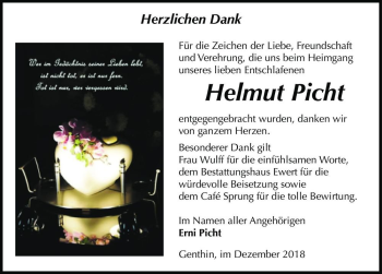 Traueranzeige von Helmut Picht  von Magdeburger Volksstimme