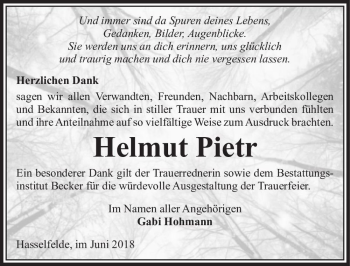 Traueranzeige von Helmut Pietr  von Magdeburger Volksstimme
