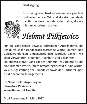 Traueranzeige von Helmut Pilkiewicz  von Magdeburger Volksstimme