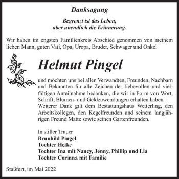 Traueranzeige von Helmut Pingel  von Magdeburger Volksstimme