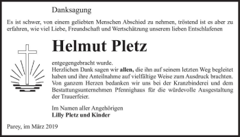 Traueranzeige von Helmut Pletz  von Magdeburger Volksstimme