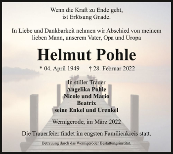 Traueranzeige von Helmut Pohle  von Magdeburger Volksstimme