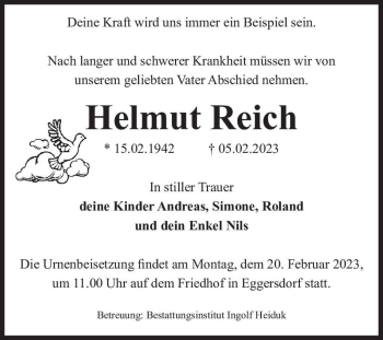 Traueranzeige von Helmut Reich  von Magdeburger Volksstimme