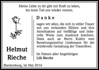 Traueranzeige von Helmut Rieche  von Magdeburger Volksstimme