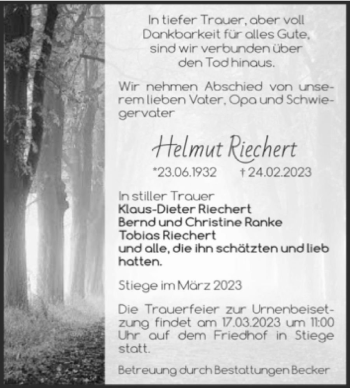 Traueranzeige von Helmut Riechert  von Magdeburger Volksstimme