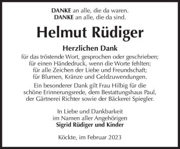 Traueranzeige von Helmut Rüdiger  von Magdeburger Volksstimme