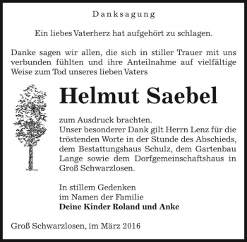 Traueranzeige von Helmut Saebel  von Magdeburger Volksstimme