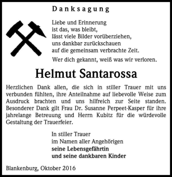 Traueranzeige von Helmut Santarossa  von Magdeburger Volksstimme