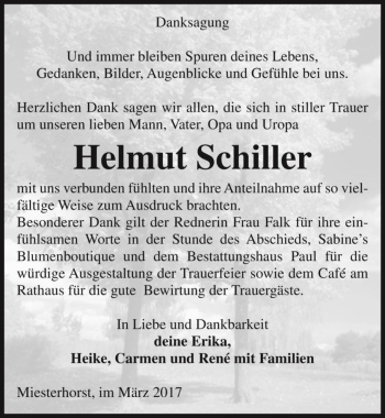 Traueranzeige von Helmut Schiller  von Magdeburger Volksstimme