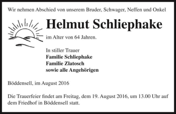 Traueranzeige von Helmut Schliephake  von Magdeburger Volksstimme