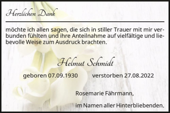 Traueranzeige von Helmut Schmidt  von Magdeburger Volksstimme