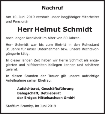 Traueranzeige von Helmut Schmidt  von Magdeburger Volksstimme