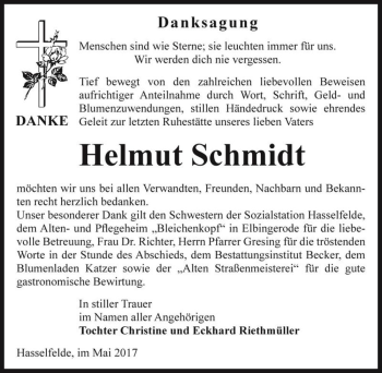 Traueranzeige von Helmut Schmidt  von Magdeburger Volksstimme