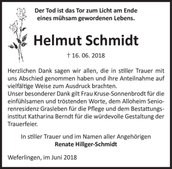 Traueranzeige von Helmut Schmidt  von Magdeburger Volksstimme