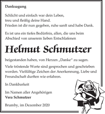 Traueranzeige von Helmut Schmutzer  von Magdeburger Volksstimme
