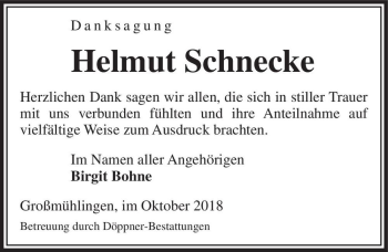 Traueranzeige von Helmut Schnecke  von Magdeburger Volksstimme