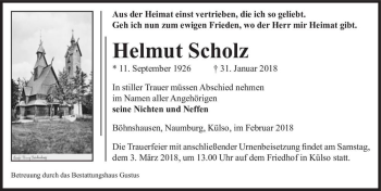 Traueranzeige von Helmut Scholz  von Magdeburger Volksstimme