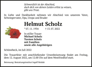 Traueranzeige von Helmut Scholz  von Magdeburger Volksstimme