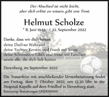 Traueranzeige von Helmut Scholze  von Magdeburger Volksstimme