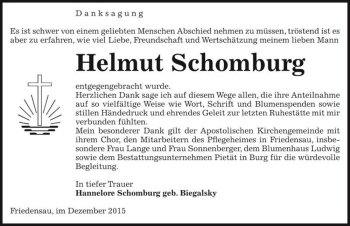 Traueranzeige von Helmut Schomburg  von Magdeburger Volksstimme
