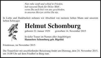 Traueranzeige von Helmut Schomburg  von Magdeburger Volksstimme